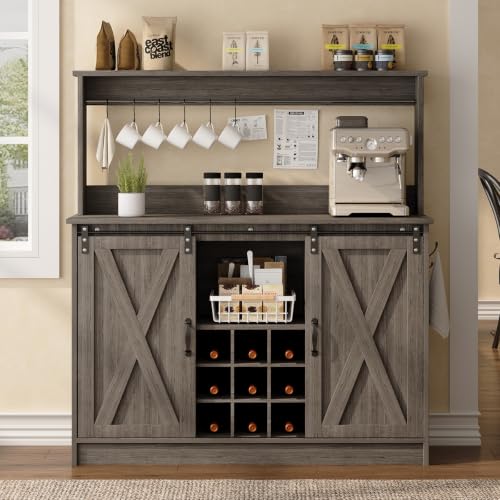 47" Farmhouse Coffee Bar Cabinet with Storage Hutch
