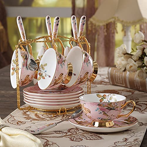 Coffee Mugs Pastoral Bird Bone China Tea Cup Saucer Spoon Set Europe Porcelain Coffee Cup 200ml Mug Tray Cafe Tumbler Party Drinkware Mug Set