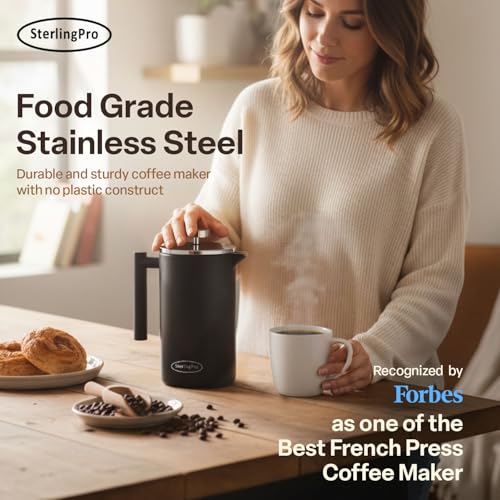 Non Toxic Insulated Stainless Steel French Press Coffee Maker 34oz