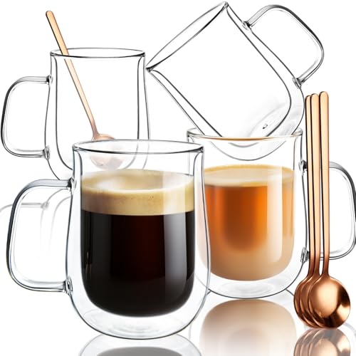 Double Walled Glass Coffee Mugs 16 OZ (4 Count)