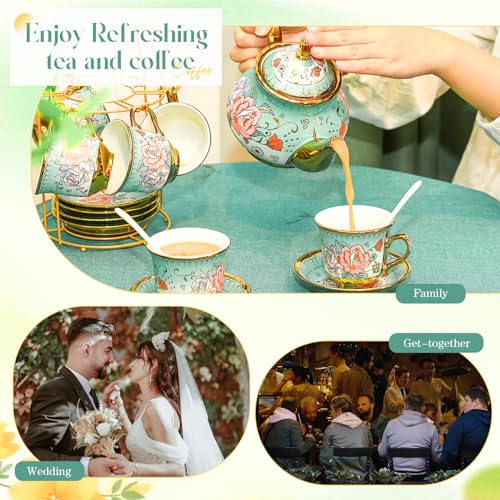 20 Pcs Adult Tea Party Set Porcelain with Metal Holder