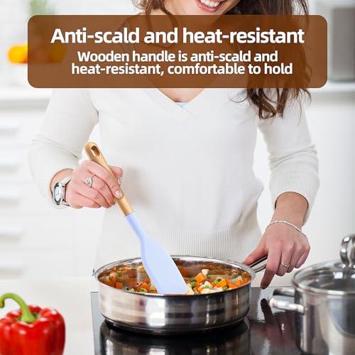 Wooden Handle Silicone Rubber Spatula Set for Kitchen Baking (2 Count)