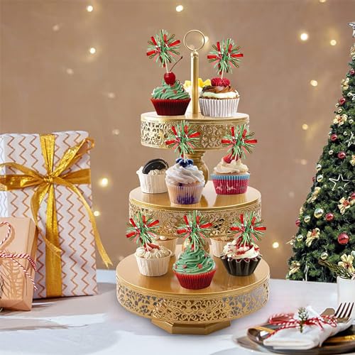 20Pcs Foil Firework Cupcake Toppers Happy Birthday Cake Toppers Tinsel Flower Drink Stirrers Cocktail Food Fruit Toothpicks for Valentine's Day Party Birthday Wedding Supplies Green Red (20 Count)