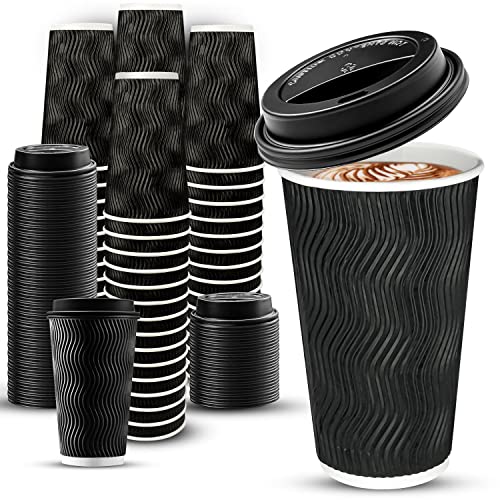 100 Pack 16 oz Disposable Insulated Coffee Cups with Lids (100 Count)