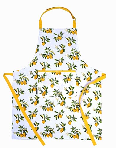 Cotton Aprons for Women with Pockets Adjustable Strap and Waist Ties Washable Printed Aprons for Baking