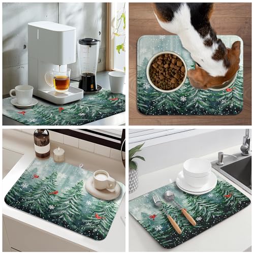 Winter Pines Tree Dish Drying Mats for Kitchen Counter