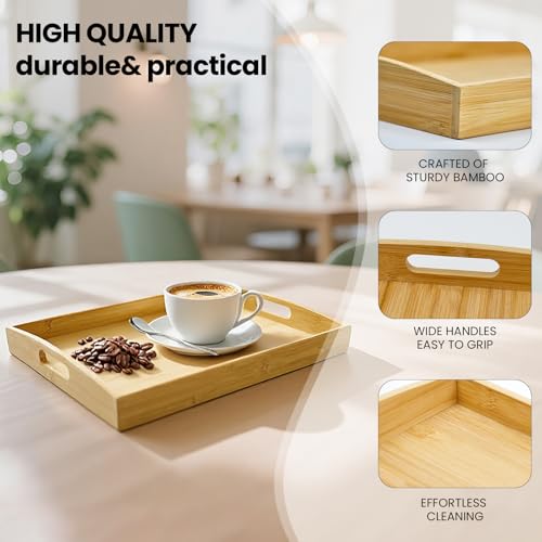 Set of 2 Bamboo Serving Trays with Handles