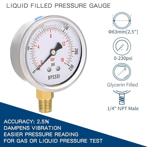 0 230 Psi Glycerin Liquid Filled Pressure Gauge
