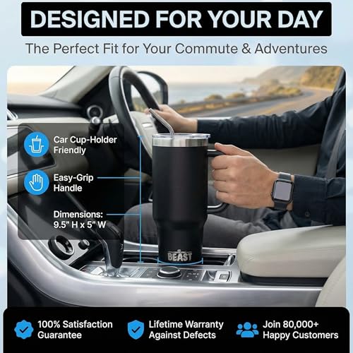Beast 42 oz Tumbler with Handle Stainless Steel Vacuum Insulated Coffee Ice Cup Double Wall Travel Flask
