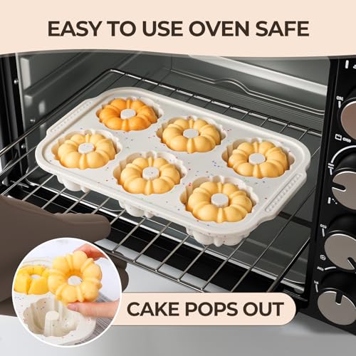 3 Inch Mini Fluted Tube Cake Pans for Baking with Metal Reinforced Frame (2 Count)
