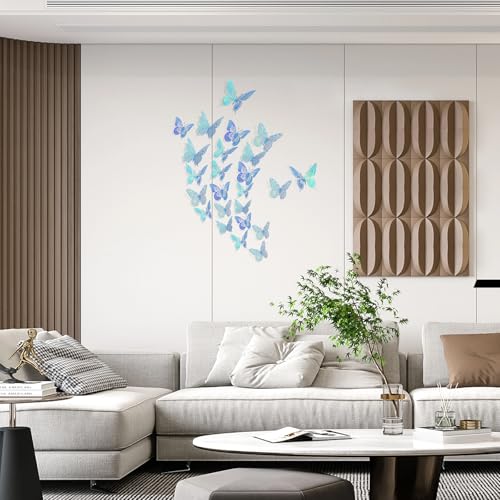 3D Butterfly Wall Decor 48 Pcs Laser Blue Butterfly Decorations (48 Count)
