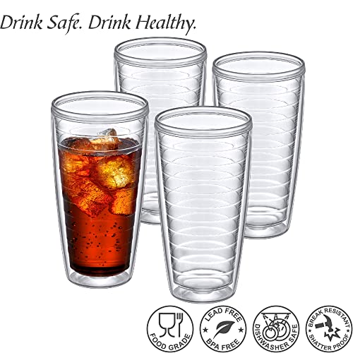 Alaska - 24-Ounce Insulated Plastic Tumblers (Set of 4), Double-Wall Plastic Drinking Glasses, All-Clear Reusable Cups, BPA-Free, Shatter-Proof, Dishwasher-Safe (4 Count)