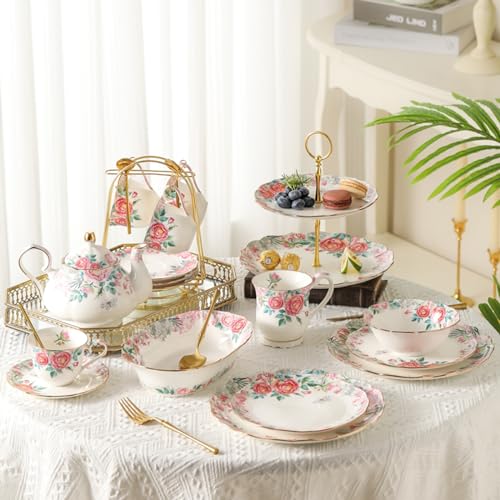 15 Piece British Bone China Tea Cup Sets (15 Count)