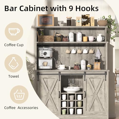 Farmhouse Coffee Bar Cabinet with 3 Tier Storage Hutch