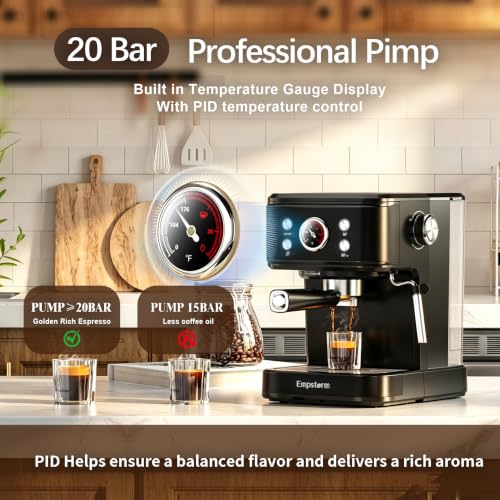 04E 20 Bar Espresso Machine with Milk Frother Steam 1100W Black