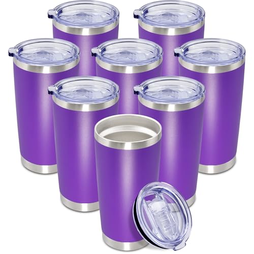 20oz Tumbler Insulated Coffee Tumblers with Lid Stainless Steel Purple 8P (8 Count)