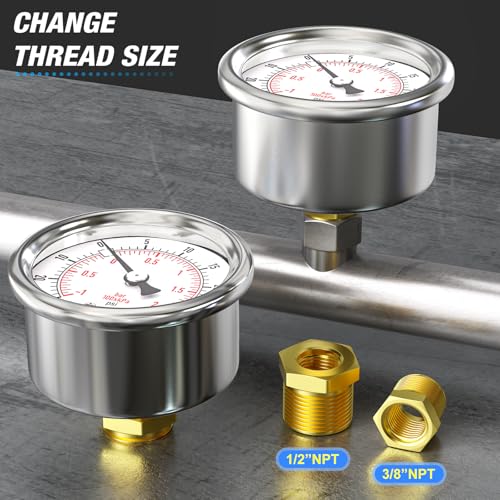 30inHG~30Psi Vacuum Gauge Stainless Steel 1