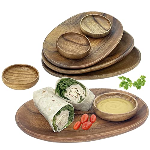 Woodard & Charles Acacia Wood 12" Oval Tray with Dip Bowls