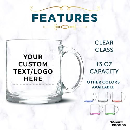 Custom Clear Glass Coffee Mugs 13 oz. Set of 10 (100 Count)