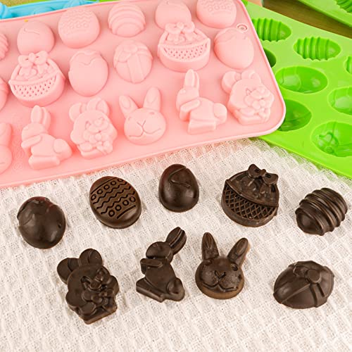 Easter Egg Silicone Mold for Chocolate 5 Packs Egg Shaped Mold Baking Pan for Easter Party Hot Chocolate Bombs Fondant Candy Jelly Dome Mousse Cake Topper Making (75 Count)