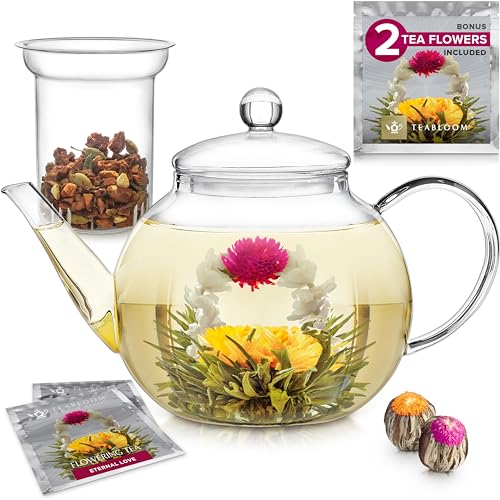 Stovetop & Microwave Safe Glass Teapot with Removable Loose Tea Glass Infuser