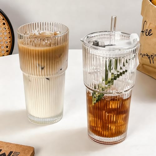 20oz Iced Coffee Cups with Lids and Straws