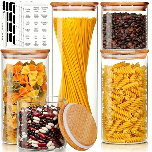 Glass Jars with Bamboo Lids [Muti Size Set of 5] (5 Count)