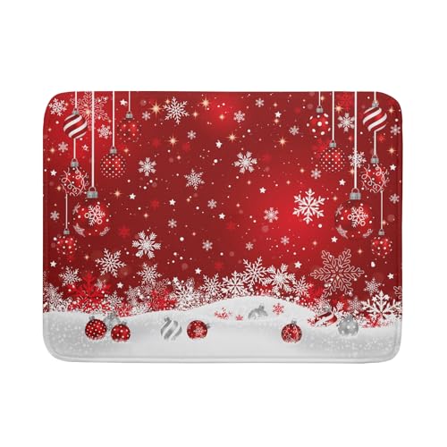 Xmas Balls Dish Drying Mat for Kitchen Countertop Winter Red White Snowflakes Dish Drainer Mats 18x24inch Reversible Dish Drying Rack Pad Protector for Dining Holiday New Year Decor