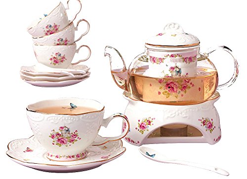 16pcs Vintage Porcelain Flower Series Tea Set with Teapot Warmer