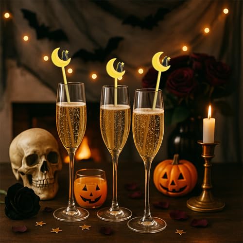 30 Pcs Halloween Swizzle Sticks Moon and Cat Fall Drink Stirrers