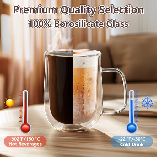 Double Walled Glass Coffee Mugs 16 OZ (4 Count)
