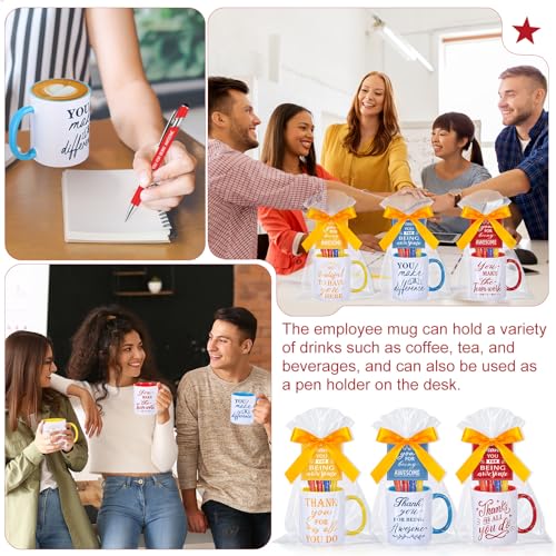 6 Set Employee Appreciation Gifts Include Thank You Staff Mug Gift Set 12 oz Appreciation Mugs Inspirational Pens Tags for Employee Staff Team Group (6 Count)