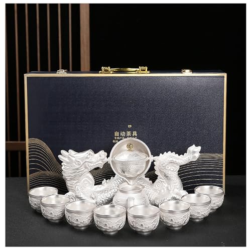 10 13 Pcs Silver Tea Set with Metal Holder and Spoon Adult Silver Tea Party Set Automatic Water Outlet with Gift Box Teapot Cup Set for Women 8