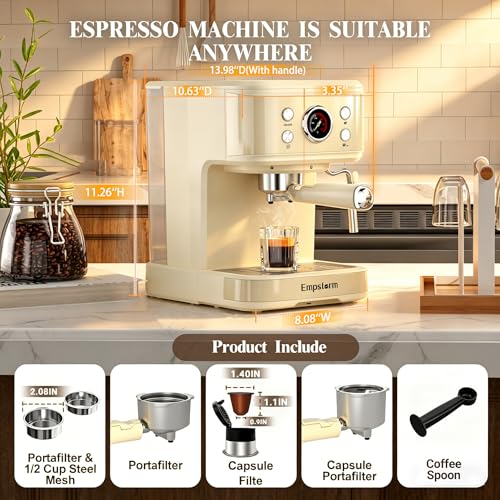 04E 20 Bar Espresso Machine with Milk Frother Steam 1100W Cream white