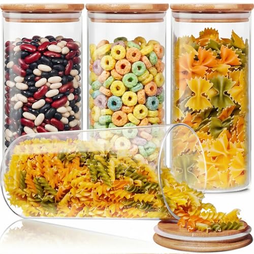 53 oz Round Glass Food Storage Containers with Airtight Bamboo Lids (4 Count)