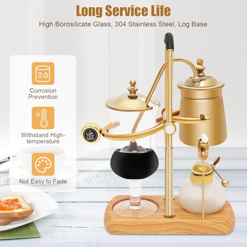 Balance Syphon Coffee Maker Elegant Unique Belgian Machine for Coffee and Tea Easy to Clean Integrated Filter Gold Accents Decorative Design Best Tasting Coffee Espresso Brewer