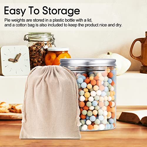 1 Pack 2 lb Multi Color Pie Weights for Baking Crust Reusable Ceramic Blind Baking Beans Stoneware with 50 Pcs Disposable Parchment Paper Pie Liner Fit 8