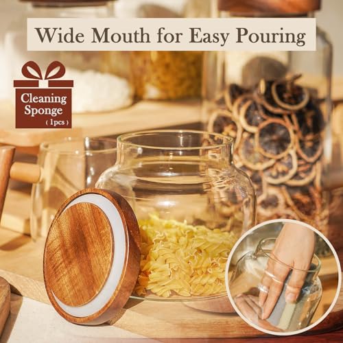Glass Storage Container Airtight Food Jars Kitchen Canister with Wood Lids