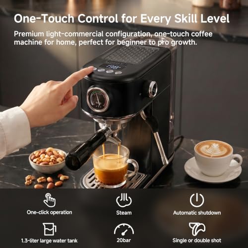 H10B Programmable Espresso Machine with LED Display & Pressure Gauge