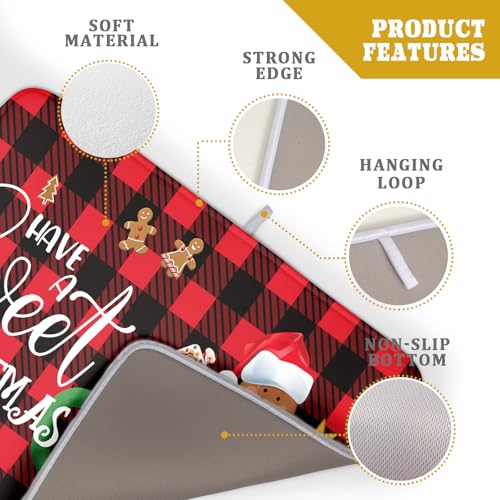 Gingerbread Man Dish Drying Mat Large 18x24inch Have A Sweet Christmas Red Black Buffalo Plaids Dish Drainer Mats Winter Hot Cocoa Cookies Fast Drying Dish Drying Pad for Kitchen Counter
