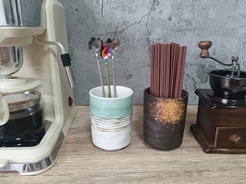 Stoneware Coffee Bar Utensil Holder Tea & Coffee Spoon & Stirrer Holder for Stir Stick Straw Teaspoon Holder Espresso Spoon Cup Small Utensil Jar