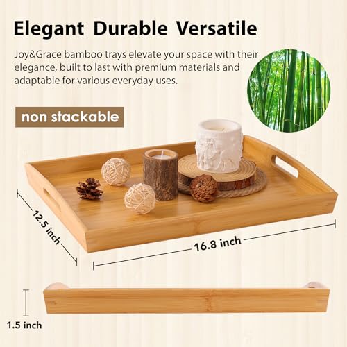Bamboo Serving Tray with Handles 16.8 x 12.5 inch