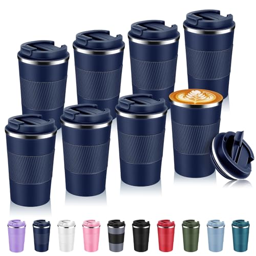 13 oz Stainless Steel Insulated Travel Coffee Mug with Fip Lid Bulk 8 Pack (8 Count)