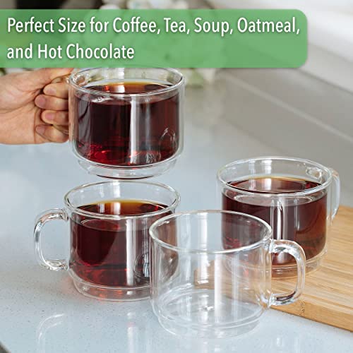 BTaT Double Walled Stackable Glass Coffee Mugs (4 Count)