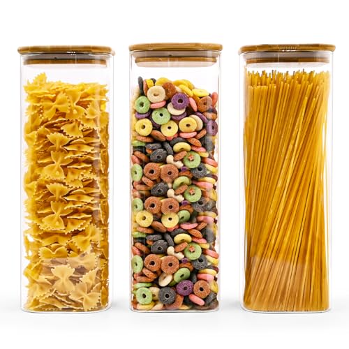 Glass Pasta Storage Jars Square 73oz (3 Count)