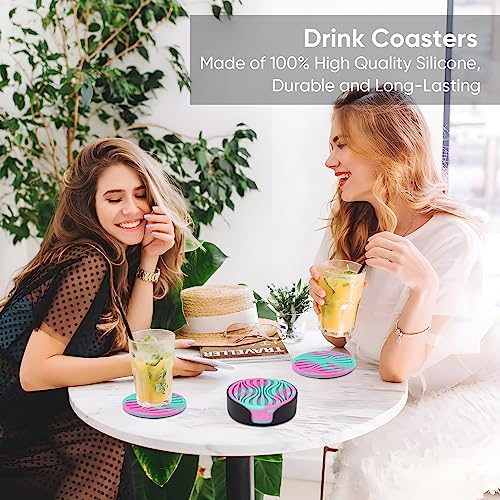6 Pack Rubber Drink Coasters Plastic Coaster with Holder
