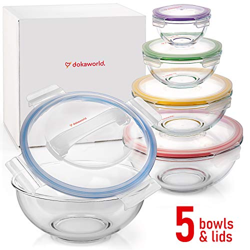 Stackable Glass Mixing Bowls with BPA Free Lids Set of 5