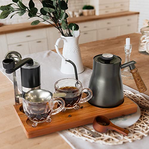 Pour Over Coffee Maker Set Chinese Tea Set Wooden Storage Tray Coffee Dripper Glass Server Coffee Scoop DIY Manual Pour Over Kit Black
