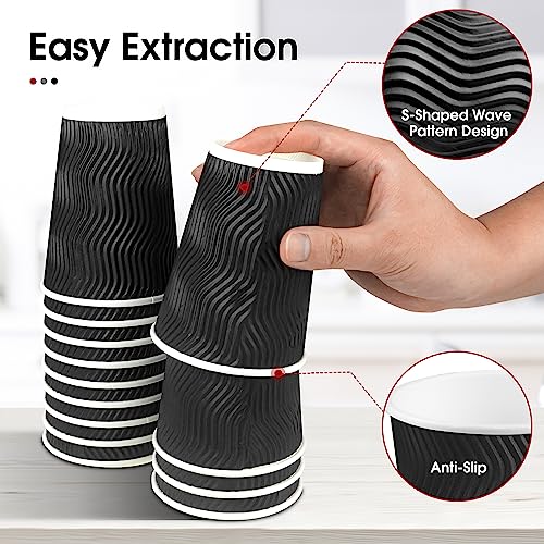 100 Pack 12 oz Disposable Insulated Coffee Cups with Lids (100 Count)
