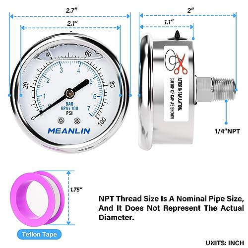0~100Psi Liquid Filled Pressure Gauge Stainless Steel with 316 Stainless Steel Joint 1